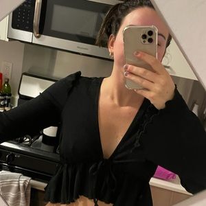 NWOT Urban Outfitters Bell Sleeved Black Tie Top